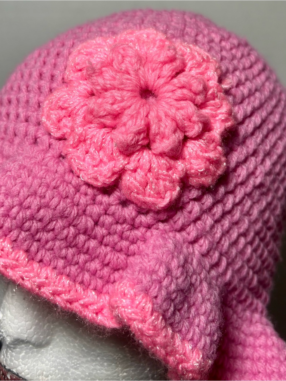 Handcrafted Pink Crocheted Ruffle Bucket Hat - Picture 4 of 5